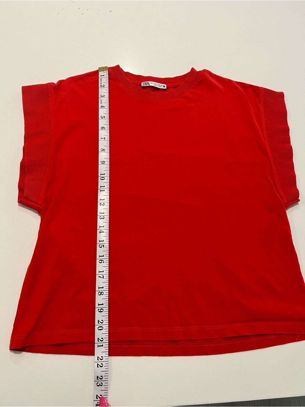 ZARA • bright red crewneck muscle tee with cap sleeves - Picture 7 of 7
